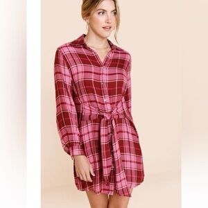 NWT Blue Rain Plaid Waist Tie Mini Dress Medium